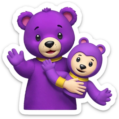 Bok the Hand Puppet from The Wiggles with purple bear puppet with  sticker