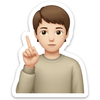 Pale young teenage boy with short brown hair giving middle finger sticker
