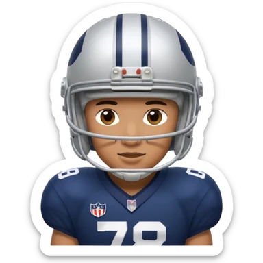 football player wearing white, silver, navy blue colors, and helmet should say 784 sticker