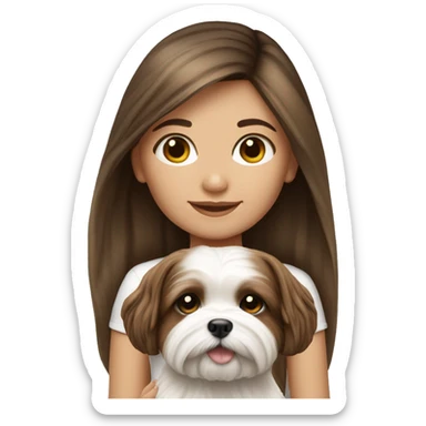 Realistic Brunette long hair light skin girl with shi tzu puppy sticker