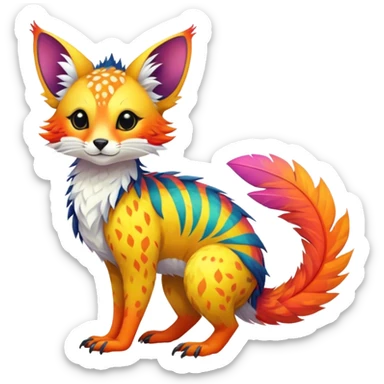 Feral Rare Fantasy vibrant tropical Vernid-Trico-species by LiLaiRa, random markings, tufted tail, tufted ears, full body sticker