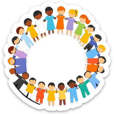 Diverse people of different races holding hands in a circle, representing unity, integration, and racial harmony sticker