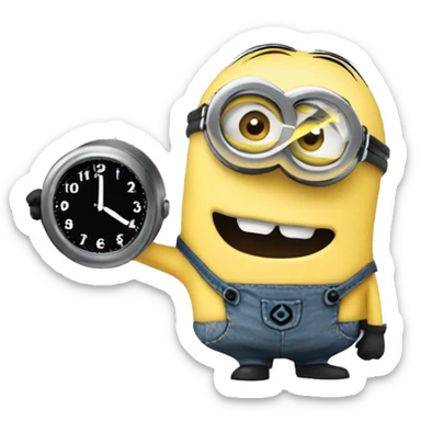 A minion pointing at the clock clearly annoyed about waiting for someone  sticker