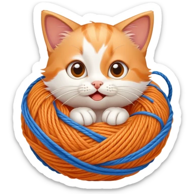 Funny kitten tangled in yarn with surprised expression sticker