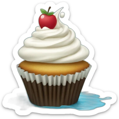 Un cupcake avec un verre d'eau au-dessus sticker