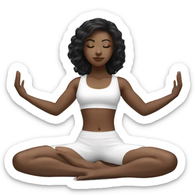 black hair white girl practicing yoga in white outfit sticker