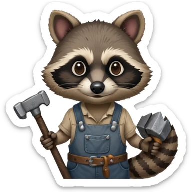 dirty blacksmith racoon holding hammer sticker