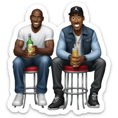 Michael Jordan and Scottie Pippen on Barstools drinking tequila soda sticker