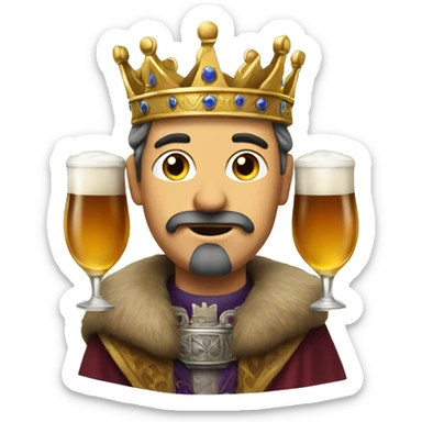 a king with two glass of beer sticker