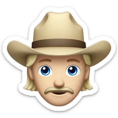 Australian person, blonde with mustache, blue eyes and hat cowboy sticker