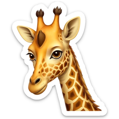 Cinematic Noble Giraffe Portrait Emoji, Poised and regal, with a towering, elegant build and a stunning, patterned Fur of warm yellows and browns, long, graceful neck and soulful, gentle eyes, Simplified yet sharp and sophisticated features, highly detailed, glowing with a soft, dignified glow, high shine, intelligent and graceful, stylized with an air of savannah majesty, focused and attentive, soft glowing outline, capturing the essence of a watchful and confident giant, so majestic it feels as though it could stretch out of the screen with effortless authority! sticker