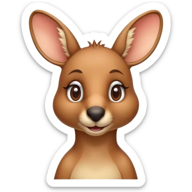 Cinematic Realistic Cute Kangaroo Portrait Emoji, Head tilted playfully and inquisitively, featuring a compact, agile build with soft, warm tawny fur and a characteristically endearing face with bright, curious eyes and perky ears, rendered with lifelike detail and natural highlights, high shine, affectionate and spirited, styled with a touch of outback whimsy, soft glowing outline, capturing the essence of a mischievous yet lovable kangaroo that seems poised to hop playfully into your arms! sticker