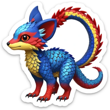 Rare realistic exotic edgy epic pretty beautiful handsome gorgeous aesthetic colorful vibrant Vernid-Trico-species-Fakemon-creature by LiLaiRa, 4 legs, 1 tail, random markings, (full body) sticker