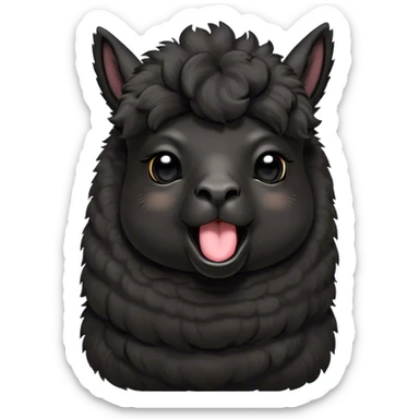 Cinematic Cute Yawning Black Alpaca Portrait Emoji, Head tilted slightly with a dramatic, wide-open yawn, showcasing a soft, plush jet-black fleece with gently drooping ears, round dark eyes barely open in drowsy contentment, Simplified yet irresistibly adorable features, highly detailed, glowing with a soft, cozy glow, high shine, relaxed yet expressive, stylized with a touch of whimsy, bright and endearing, soft glowing outline, capturing the essence of a sleepy yet affectionate alpaca, so drowsy it feels like it could stretch out of the screen and curl up for a nap! sticker