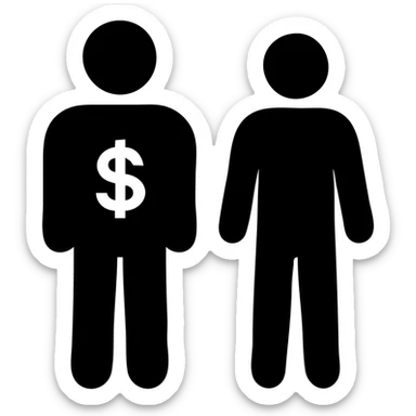 A rich person on the left and a poor person on the right, depicting inequality sticker