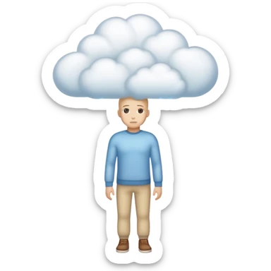 a full body person who head is replaced fully with a dream cloud sticker