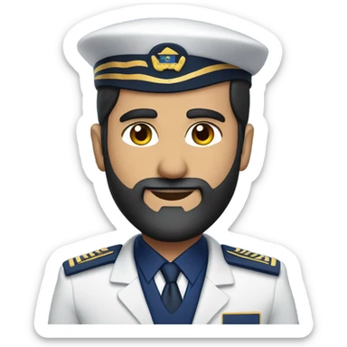 Male Persian Flight attendant with beard at United airlines navy blue uniform 2 epaulet stripes sticker