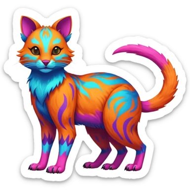 Neon-colored fantasy feline-Fionbri-canid-rodent-marsupial-critter-vernid-fursona animal creature full body with intricate markings  sticker