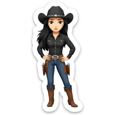 confident hot tanned woman with long black hair cowgirl style wearing black outfit with strong pose sticker