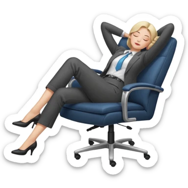Boss sleeping in a chair with her legs up on the desk sticker