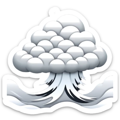 A powerful blizzard  storm cloud with heavy swirling snow, strong wind lines, flying snowflakes, dynamic motion. White and gray tones, bold but simple shapes. sticker