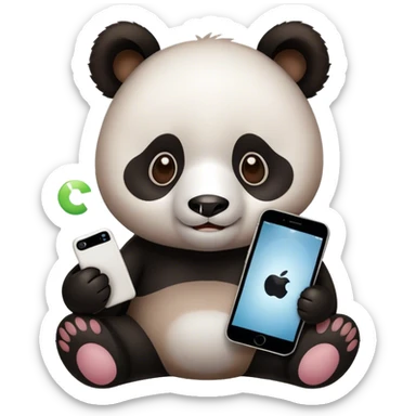 Nerdy panda with iPhone sticker