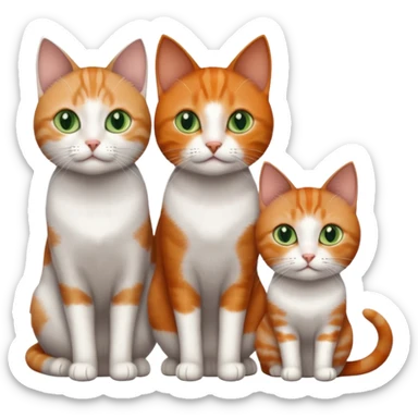 3 different coloured tiny short haired cats, including a dark grey and white cat with green eyes,and  a ginger and white with orange eyes and a brown tabby and white with hazel eyes sticker