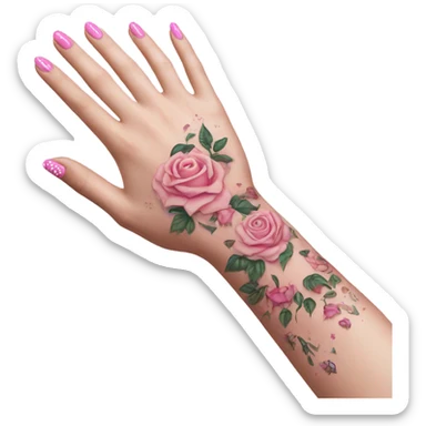White girl arm with pink nails and tattoos sticker