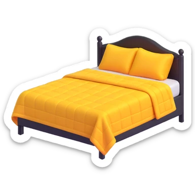 angled corner view of a king bed with a person completely hidden under a blanket, only the blanket visible, 3D emoji style sticker
