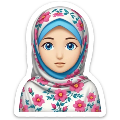 Turkish beautiful finish Konya girl blue eyes with hijab and floral dress sticker