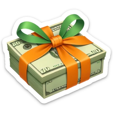 Money wrapped with orange ribbon sticker