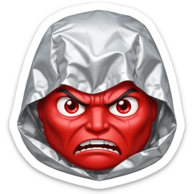 tin foil hat with angry face sticker