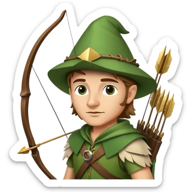 Robin Hood with bow and arrow wearing green outfit and feathered hat sticker