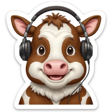 smiling cow wearing headphones sticker