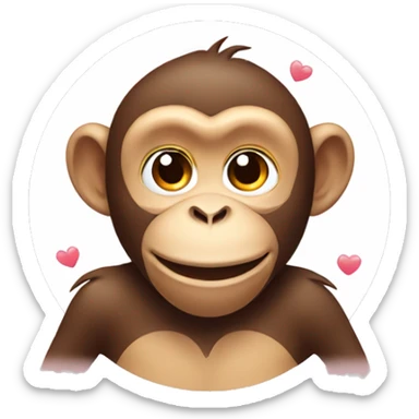 a monkey smiling with hearts around his head sticker