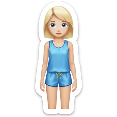 Blonde blue eyed pretty girl full body with silk pajama tank top and shorts  sticker