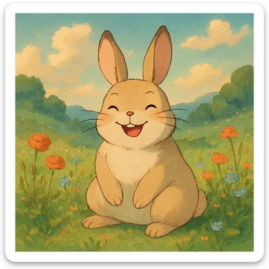 a cheerful bun, ghibli style sticker