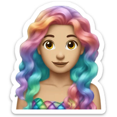 Mermaid rainbow hair Caucasian  sticker