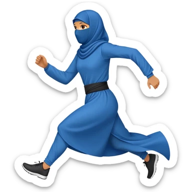person in a blue niqab, running, side view sticker