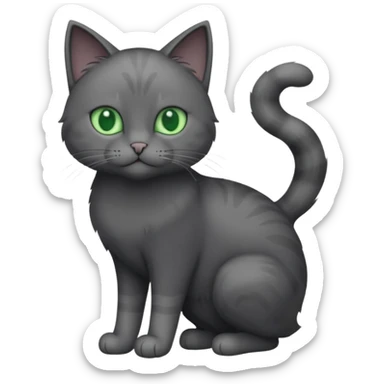 full body completely solid dark grey cat with green eyes and white paws sticker