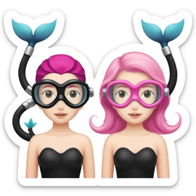 2 Mermaids one wearing a light pink snorkel mask and the other wearing black snorkel mask sticker