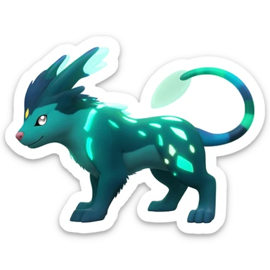 bioluminescent dark abysmal abyssal neon-glowing Trico-Sergal-Furret-Ferret-Wolverine-Vernid-furry-fursona-fusion-Fakemon-animal-hybrid-creature, full body sticker