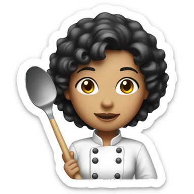 Chef female bring spatula black curly hair sticker
