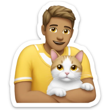 A cat with yellow and white loves his owner sticker