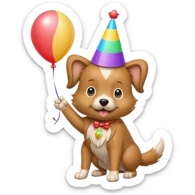 A dog wearing a party hat, wagging its tail while holding a tiny balloon.

















 sticker