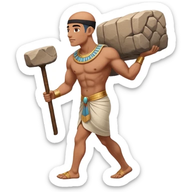 fullbody ancient Egyptian worker bareheaded carrying a rock block on their back sticker