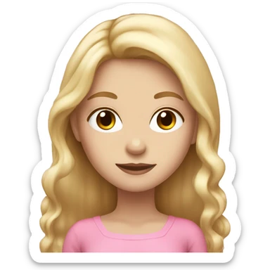 girl with blonde long hair, pale skin, brown eyes and wearing pink  sticker