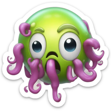 3d sphere with a cartoon stupid dropper Glow Squid skin texture with testy eyes sticker
