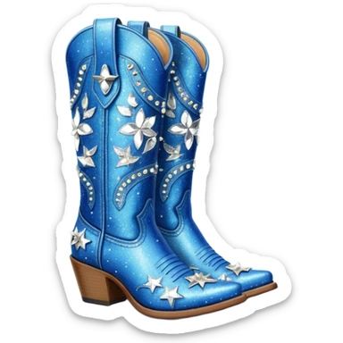 Realistic  blue fashion cowgirl boots with sparkly shiny glitter  sticker