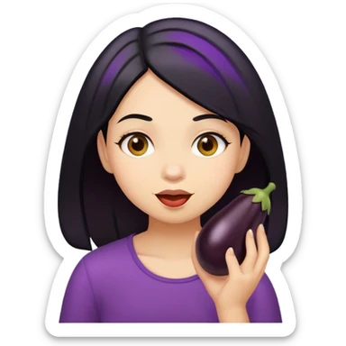 girl eating eggplant light skin black hair sticker